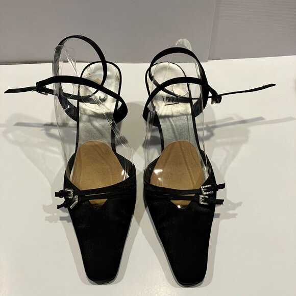 Black Metallic Sling Back Pumps 3 inch Heels cubic zir Size 8.5 M EUC Like New - Picture 1 of 8